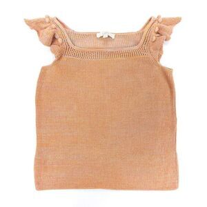 NEW Loft Marled Bobble Sweater Tank Square Neck Knit Top Medium Orange Pom Pom